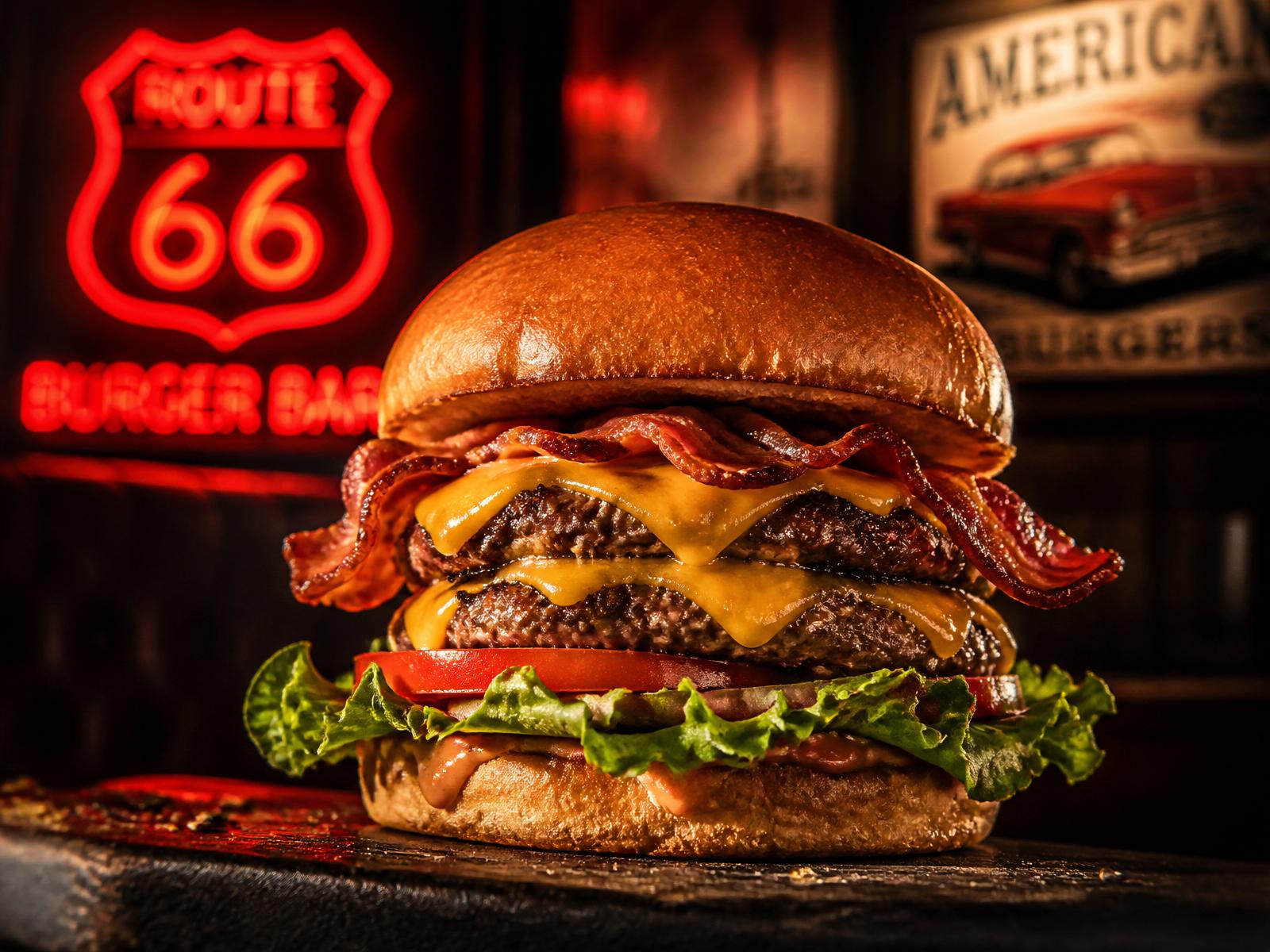 Soczysty burger Burger 66 w lokalu inspirowanym Route 66